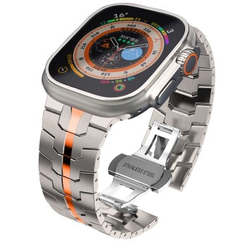 Tech-Protect Stainless Line за Apple Watch 8 / 9 / 10 / 11 / SE / Ultra (44 / 45 / 46 / 49 мм) Титан/Оранж
