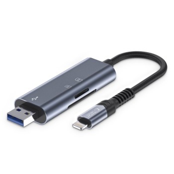 TECH-PROTECT ULTRABOOST ЧЕТЧЕТЕЧ ЗА КАРТИ SD & MICRO SD – LIGHTNING & USB, СИВ