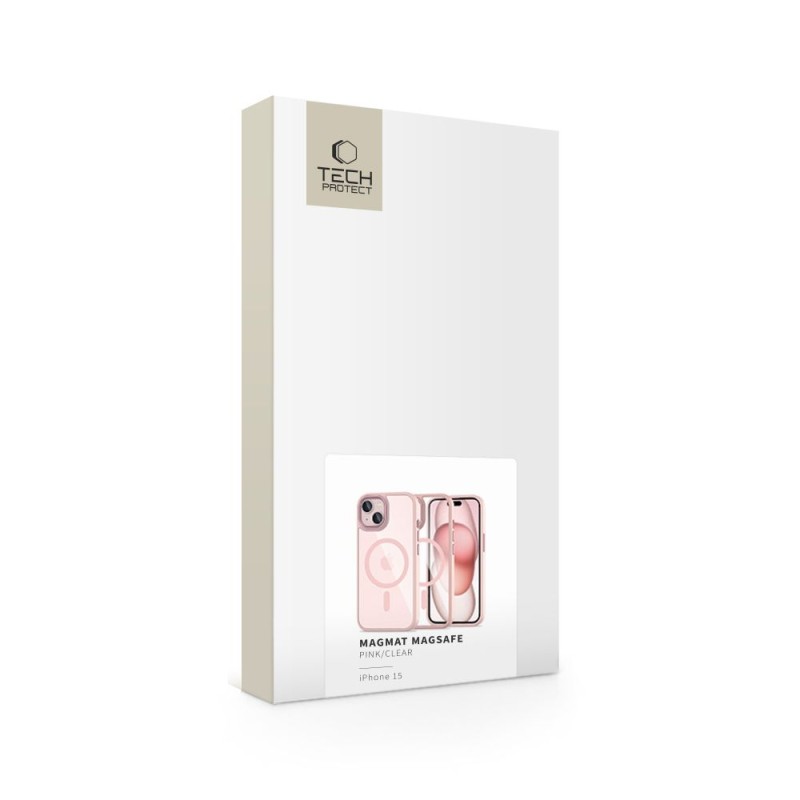 TECH-PROTECT MAGMAT MagSafe iPhone 15 Pink/Clear (5906302307999) - TECH-PROTECT MAGMAT MagSafe iPhone 15 Pink/Clear (5906302307999) - 5906302307999