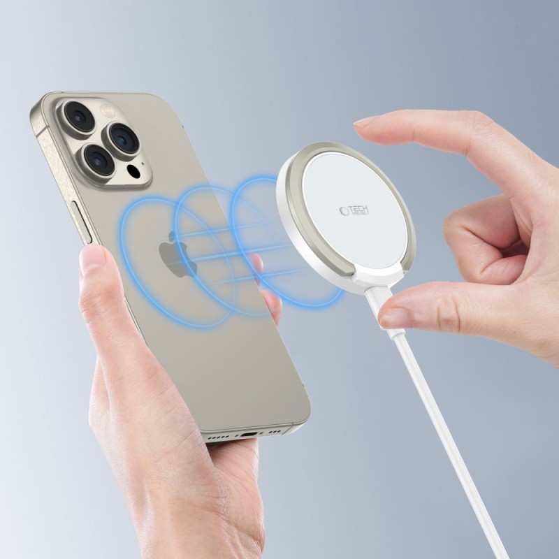 TECH-PROTECT QI15W-A33 Магнитна MagSafe безжична зарядна (бяла) - TECH-PROTECT QI15W-A33 Магнитна MagSafe безжична зарядна (бяла) - 5906302308330