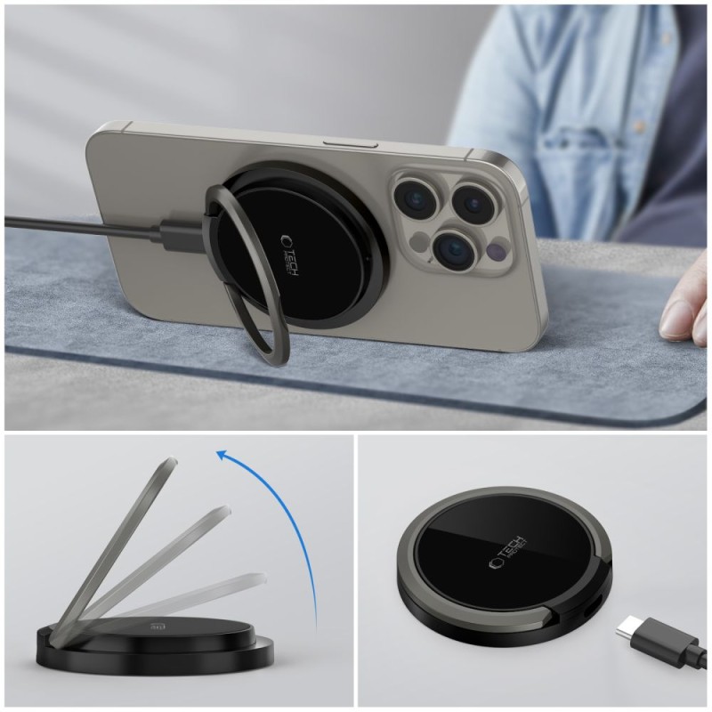 Tech-Protect QI15W-A33 магнитно безжично зарядно с MagSafe (черно) - Tech-Protect QI15W-A33 магнитно безжично зарядно с MagSafe (черно) - 5906302308347