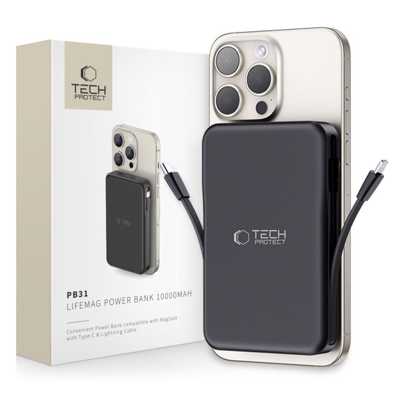 TECH-PROTECT PB31 LifeMag Magsafe Power Bank 10000mAh (черен) - TECH-PROTECT PB31 LifeMag Magsafe Power Bank 10000mAh (черен) - 5906302309269