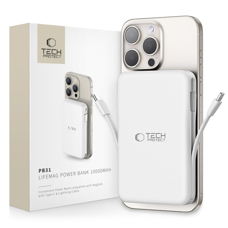 TECH-PROTECT PB31 LifeMag MagSafe Power Bank 10000 mAh – Бял (SKU: 5906302309276) - TECH-PROTECT PB31 LifeMag MagSafe Power Bank 10000 mAh – Бял (SKU: 5906302309276) - 5906302309276