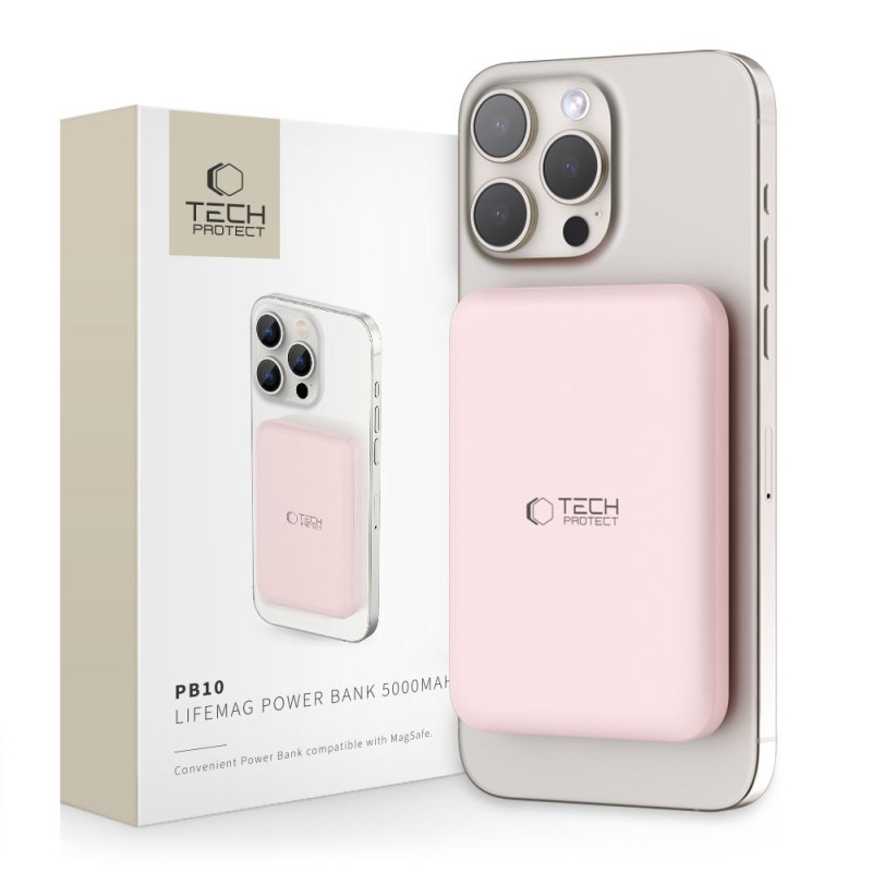 TECH-PROTECT PB10 LifeMag MagSafe Power Bank 5000mAh Pink - TECH-PROTECT PB10 LifeMag MagSafe Power Bank 5000mAh Pink - 5906302309528