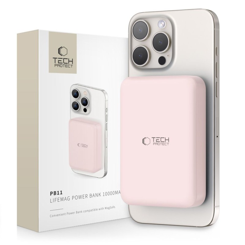 Tech-Protect PB11 LifeMag MagSafe Power Bank 10000mAh Pink - Tech-Protect PB11 LifeMag MagSafe Power Bank 10000mAh Pink - 5906302309535