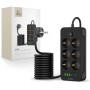 Tech-Protect PC6X6 разклонител 3 USB и 3 Type-C с 6 гнезда, кабел 200 см, черен