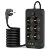 Tech-Protect PC6X6 разклонител 3 USB и 3 Type-C с 6 гнезда, кабел 200 см, черен - Tech-Protect PC6X6 разклонител 3 USB и 3 Type-C с 6 гнезда, кабел 200 см, черен - 5906302310586