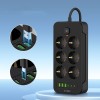 Tech-Protect PC6X6 разклонител 3 USB и 3 Type-C с 6 гнезда, кабел 200 см, черен - Tech-Protect PC6X6 разклонител 3 USB и 3 Type-C с 6 гнезда, кабел 200 см, черен - 5906302310586