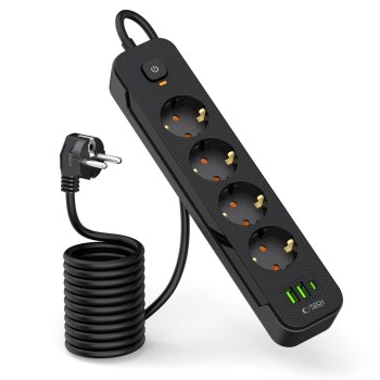 Tech-Protect PCL4X3 захранваща разклонителна лента – дълга 200 см, 2x USB-A + 1x USB-C, 4 контакта, черна Tech-Protect PCL4X3 захранваща разклонителна лента – дълга 200 см, 2x USB-A + 1x USB-C, 4 контакта, черна