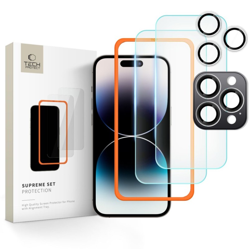 Tech-Protect Supreme комплект от закалено стъкло 3 броя за iPhone 16 Pro Max (Clear) - Tech-Protect Supreme комплект от закалено стъкло 3 броя за iPhone 16 Pro Max (Clear) - 5906302310937