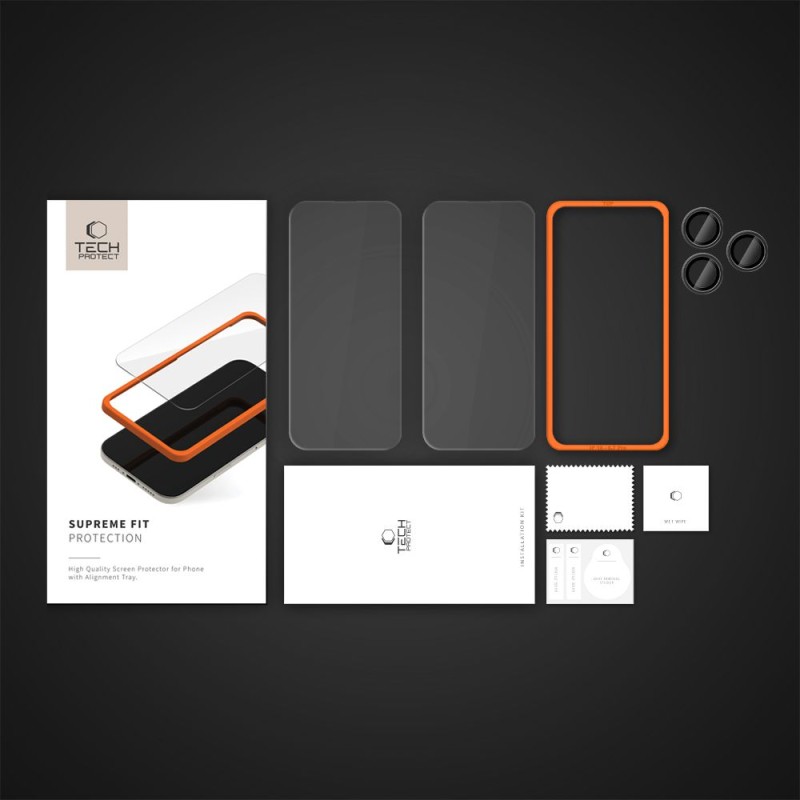 Tech-Protect Supreme комплект от закалено стъкло 3 броя за iPhone 16 Pro Max (Clear) - Tech-Protect Supreme комплект от закалено стъкло 3 броя за iPhone 16 Pro Max (Clear) - 5906302310937