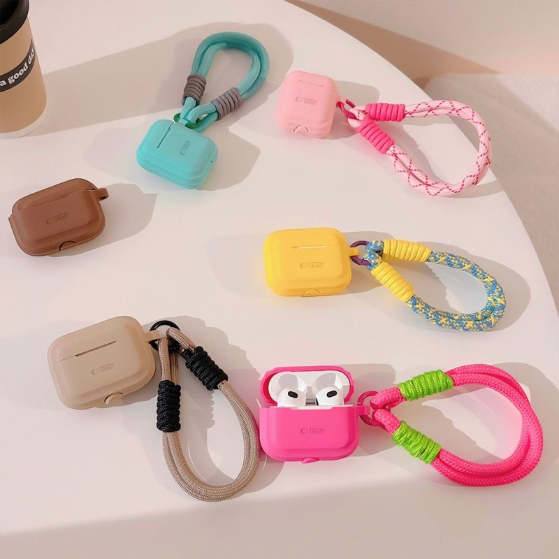 TECH-PROTECT Силиконов калъф със шнур за Apple AirPods Pro 1/2 (Cafe Latte) - TECH-PROTECT Силиконов калъф със шнур за Apple AirPods Pro 1/2 (Cafe Latte) - 5906302313235