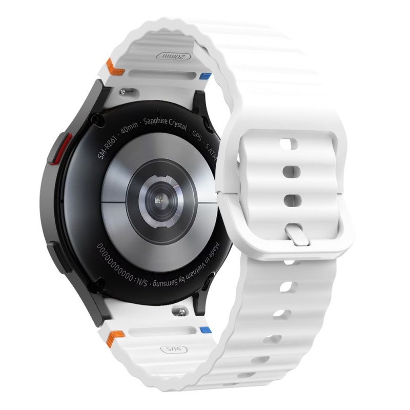 TECH-PROTECT силиконова спортна каишка за Samsung Galaxy Watch 4 / 5 / 5 Pro / 6 / 7 / FE (бяла) - 5906302313396