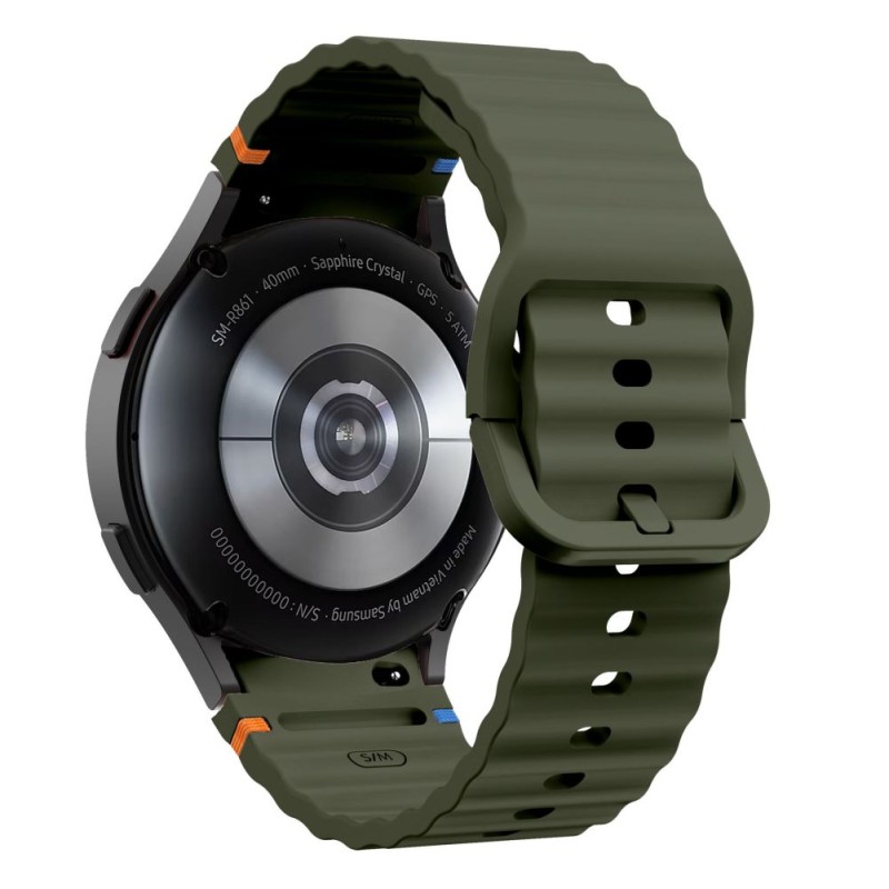 TECH-PROTECT Silicone Sport каишка за Samsung Galaxy Watch 4 / 5 / 5 Pro / 6 / 7 / FE (army green) - 5906302313464