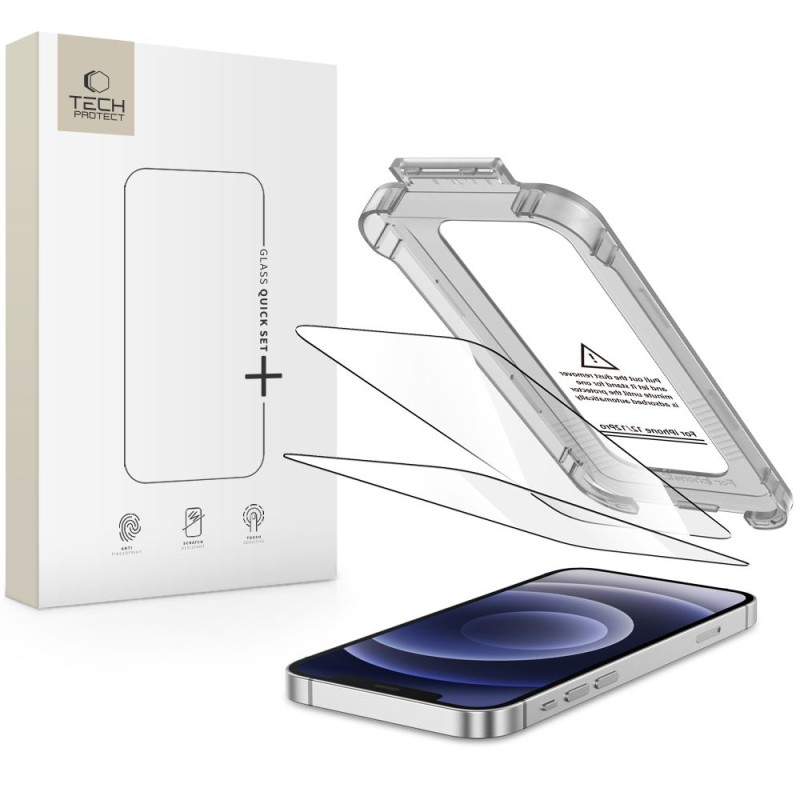 Tech-Protect Quick Set+ закалено стъклено защитно фолио 2-пак за iPhone 12 / 12 Pro черно (9H) - Tech-Protect Quick Set+ закалено стъклено защитно фолио 2-пак за iPhone 12 / 12 Pro черно (9H) - 5906302318568