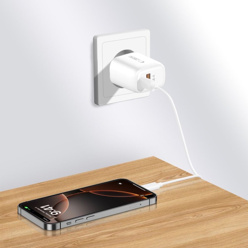 Tech-Protect NCA30 2-портова мрежова зарядна PD 30W / QC3.0 + USB-C кабел 100см (бяла) - Tech-Protect NCA30 2-портова мрежова зарядна PD 30W / QC3.0 + USB-C кабел 100см (бяла) - 5906302318629