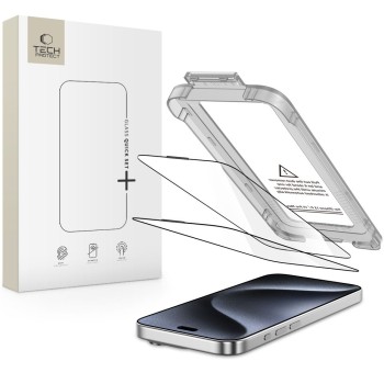 Tech-Protect Quick Set+ закалено стъкло 9H за iPhone 15 Pro Black (2 бр.)