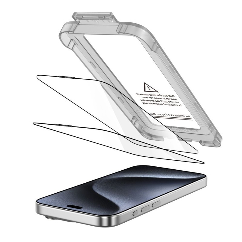 Tech-Protect Quick Set+ закалено стъкло 9H за iPhone 15 Pro Black (2 бр.) - Tech-Protect Quick Set+ закалено стъкло 9H за iPhone 15 Pro Black (2 бр.) - 5906302318810