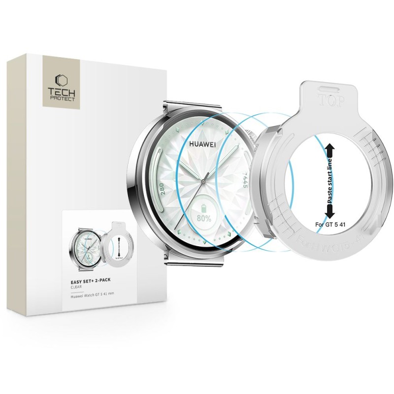 Tech-Protect Easy Set+ закалено стъкло за Huawei Watch GT 5 (41 мм) CLEAR – комплект 2 броя - 5906302318940