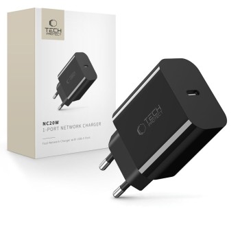 Tech-Protect NC20W 1-портова мрежова зарядна PD 20W черна (SKU: 5906302319039)