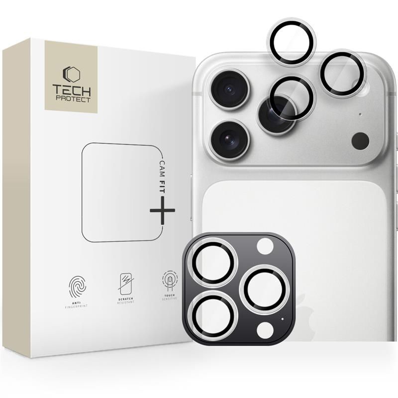 Tech-Protect Camring Fit+ Обков/протектор за камера за iPhone 14 Pro / Max, 15 Pro / Max, 16 Pro / Max, 17 Pro / Max CLEAR (алуминий и стъкло) - 5906302319169