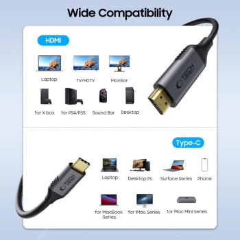 Tech-Protect UltraBoost кабел USB-C към HDMI 2.0 4K 60Hz, 180 см, черен Tech-Protect UltraBoost кабел USB-C към HDMI 2.0 4K 60Hz, 180 см, черен