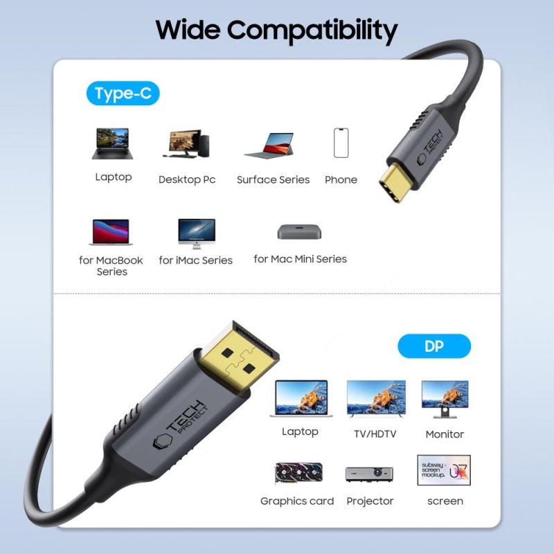 Tech-Protect UltraBoost кабел USB-C към DisplayPort 1.4, 8K 60Hz, 180 см, черен (5906302321780) - Tech-Protect UltraBoost кабел USB-C към DisplayPort 1.4, 8K 60Hz, 180 см, черен (5906302321780) - 5906302321780