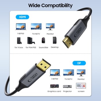 TECH-PROTECT ULTRABOOST Кабел DisplayPort към HDMI 2.0, 4K 60Hz, 200 см, черен TECH-PROTECT ULTRABOOST Кабел DisplayPort към HDMI 2.0, 4K 60Hz, 200 см, черен