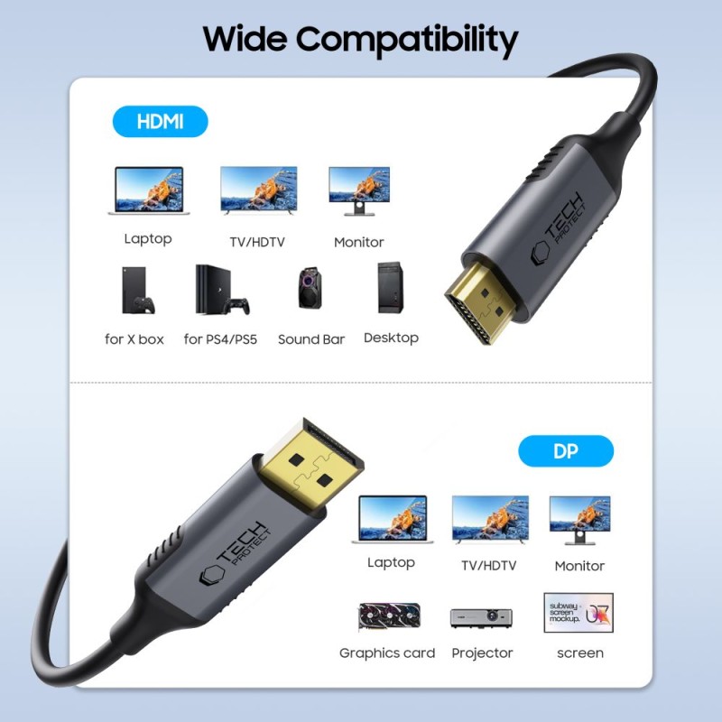 TECH-PROTECT ULTRABOOST Кабел DisplayPort към HDMI 2.0, 4K 60Hz, 200 см, черен - TECH-PROTECT ULTRABOOST Кабел DisplayPort към HDMI 2.0, 4K 60Hz, 200 см, черен - 5906302321797