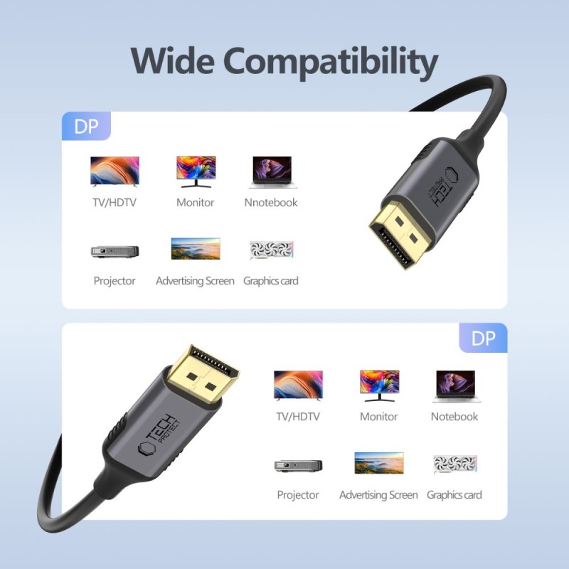 Tech-Protect UltraBoost кабел DisplayPort към DisplayPort 1.4, 4K 60Hz, 200 см, черен - 5906302321803