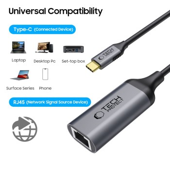 Tech-Protect UltraBoost адаптер Type-C към Ethernet RJ45 1000Mbps (черен) Tech-Protect UltraBoost адаптер Type-C към Ethernet RJ45 1000Mbps (черен)