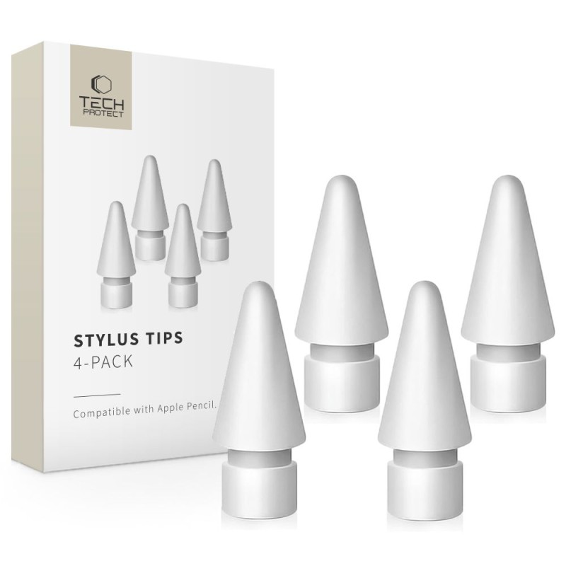 TECH-PROTECT STYLUS TIPS 4-PACK за Apple Pencil – бели (4 броя) - TECH-PROTECT STYLUS TIPS 4-PACK за Apple Pencil – бели (4 броя) - 5906302322978