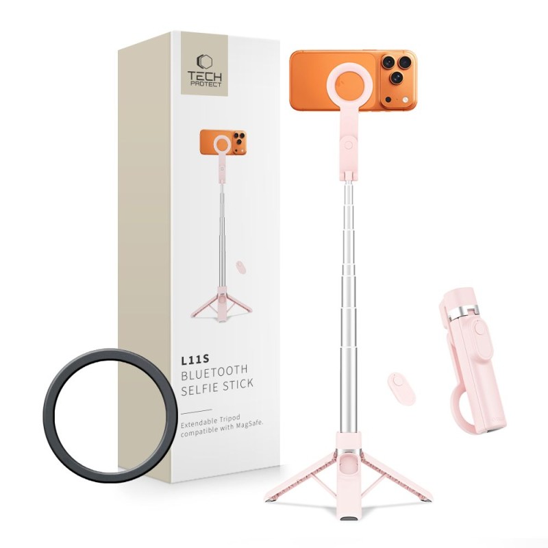 Tech-Protect L11S MagSafe Bluetooth селфи стик триножник (розов) - Tech-Protect L11S MagSafe Bluetooth селфи стик триножник (розов) - 5906302323401