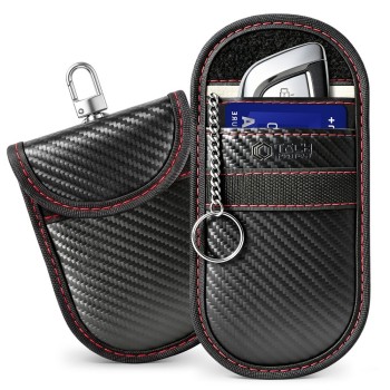 Tech-Protect KLR100 Pouch калъф за ключове без ключ (Keyless) за блокиране на RFID сигнали, карбон черно/червено