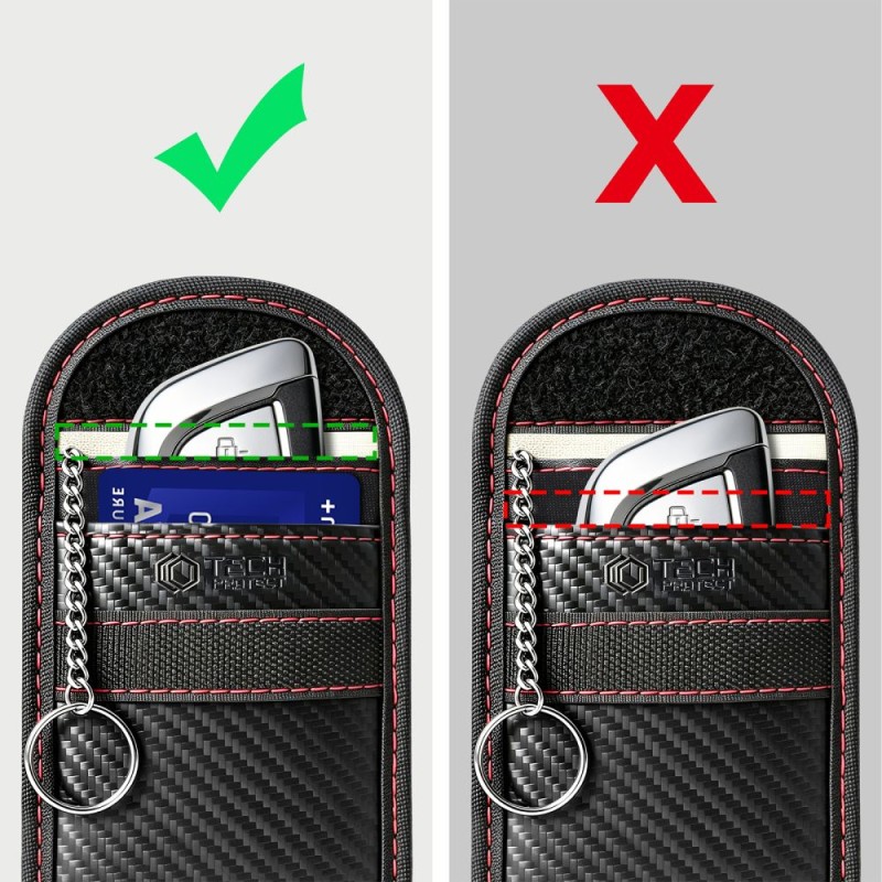 Tech-Protect KLR100 Pouch калъф за ключове без ключ (Keyless) за блокиране на RFID сигнали, карбон черно/червено - 5906302323937