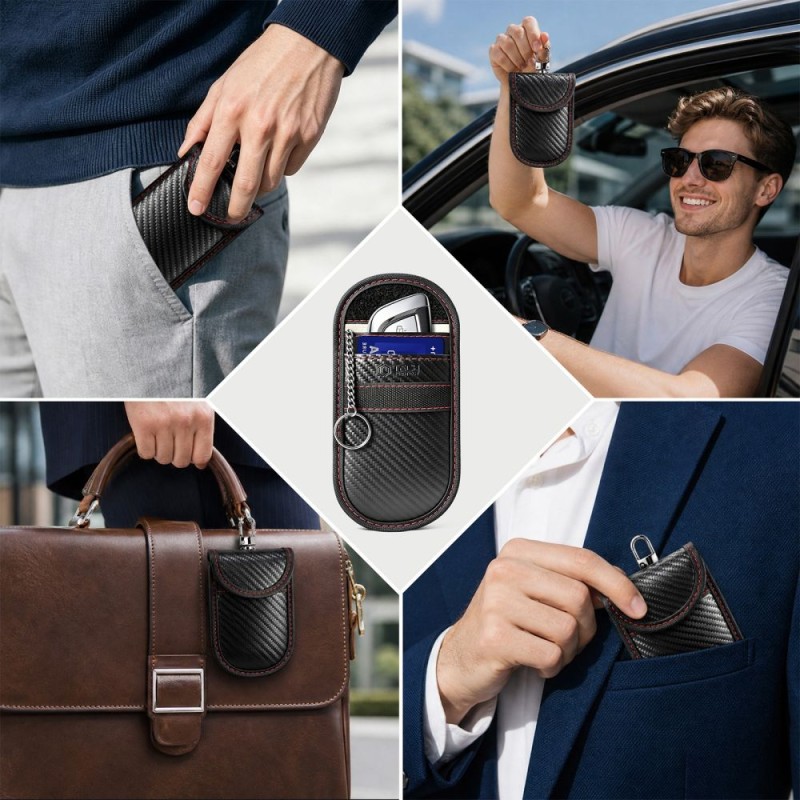 Tech-Protect KLR100 Pouch калъф за ключове без ключ (Keyless) за блокиране на RFID сигнали, карбон черно/червено - 5906302323937