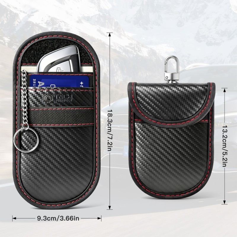 Tech-Protect KLR100 Pouch калъф за ключове без ключ (Keyless) за блокиране на RFID сигнали, карбон черно/червено - 5906302323937
