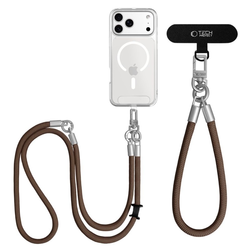 TECH-PROTECT C10S Rope crossbody & wrist каишка с въже Walnut Brown/Titanium - TECH-PROTECT C10S Rope crossbody & wrist каишка с въже Walnut Brown/Titanium - 5906302324378