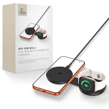 Tech-Protect A55 2in1 магнитно MagSafe безжично зарядно 25W Qi2.2 Black
