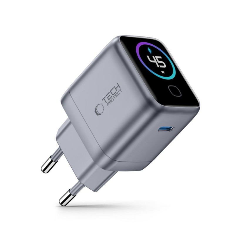 Tech-Protect PowerVision NC45W-GaN 45W мрежово зарядно USB-C (1 порт) PD 3.2, тъмносиво Tech-Protect PowerVision NC45W-GaN 45W мрежово зарядно USB-C (1 порт) PD 3.2, тъмносиво