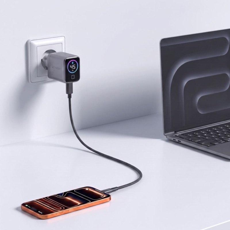 Tech-Protect PowerVision NC45W-GaN 45W мрежово зарядно USB-C (1 порт) PD 3.2, тъмносиво Tech-Protect PowerVision NC45W-GaN 45W мрежово зарядно USB-C (1 порт) PD 3.2, тъмносиво