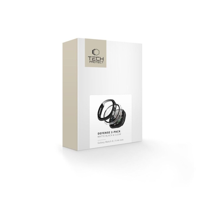 TECH-PROTECT DEFENSE 2-PACK за Samsung Galaxy Watch 8 / 9 (44 мм) – матово черно + прозрачно
