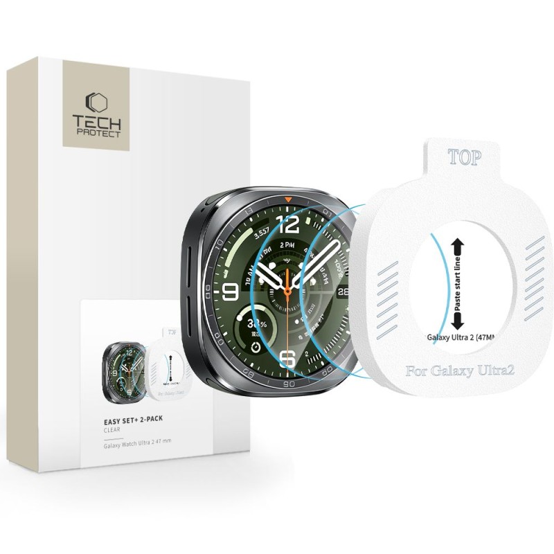 Закалено стъкло Tech-Protect Easy Set+ 2-Pack за Samsung Galaxy Watch Ultra 2 2026 (47 мм) – Clear