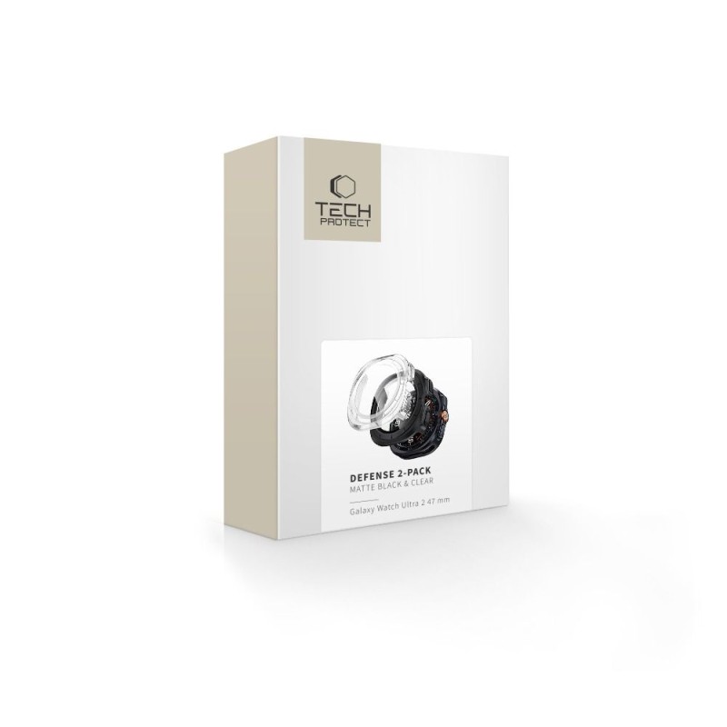 Tech-Protect Defense 2-Pack протектор за Samsung Galaxy Watch Ultra 2 2026 (47 мм) матово черно + прозрачно Tech-Protect Defense 2-Pack протектор за Samsung Galaxy Watch Ultra 2 2026 (47 мм) матово черно + прозрачно