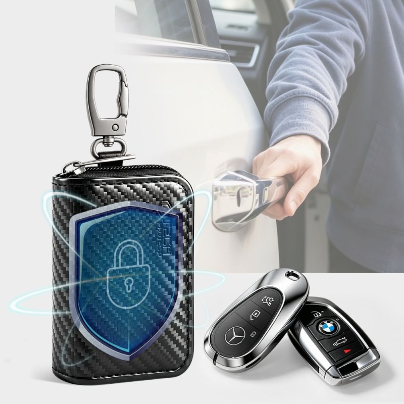 Етюи (калъф) тип Фарадей Tech-Protect KLR300 Pouch за ключове с Keyless RFID, Carbon (Карбон) - 5906302325405
