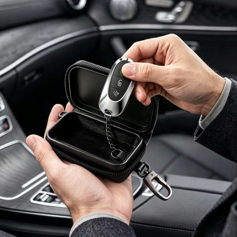 Етюи (калъф) тип Фарадей Tech-Protect KLR300 Pouch за ключове с Keyless RFID, Carbon (Карбон) - 5906302325405