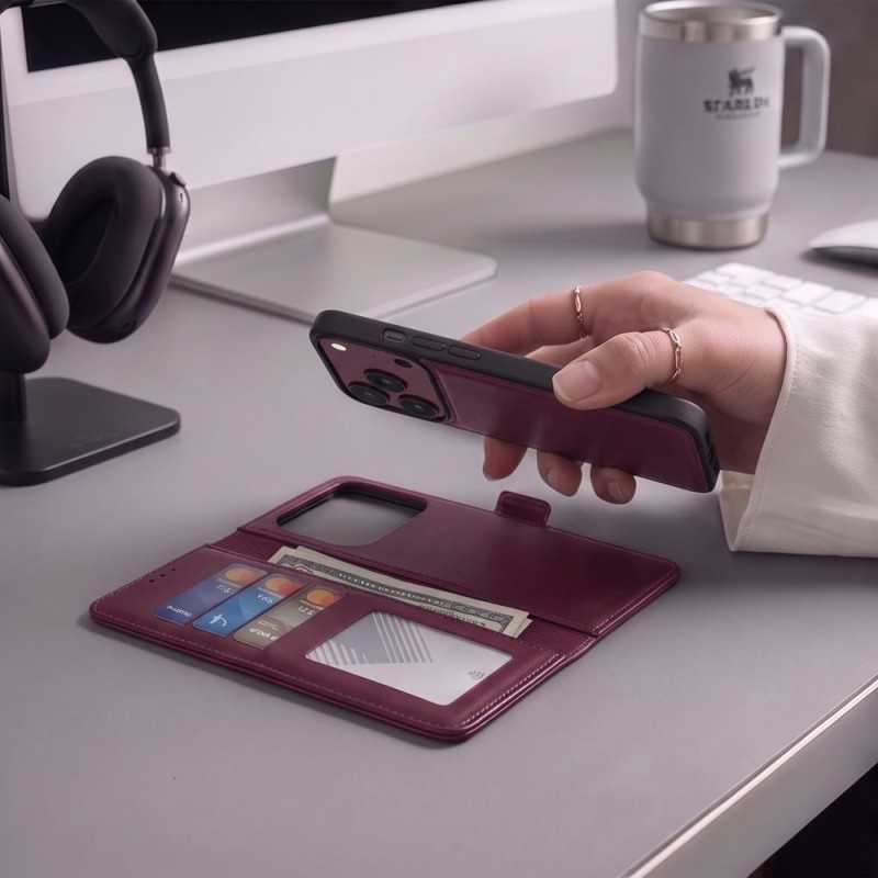 TECH-PROTECT Wallet MagSafe кожен калъф за iPhone 17 Pro / 18 Pro MULBERRY TECH-PROTECT Wallet MagSafe кожен калъф за iPhone 17 Pro / 18 Pro MULBERRY