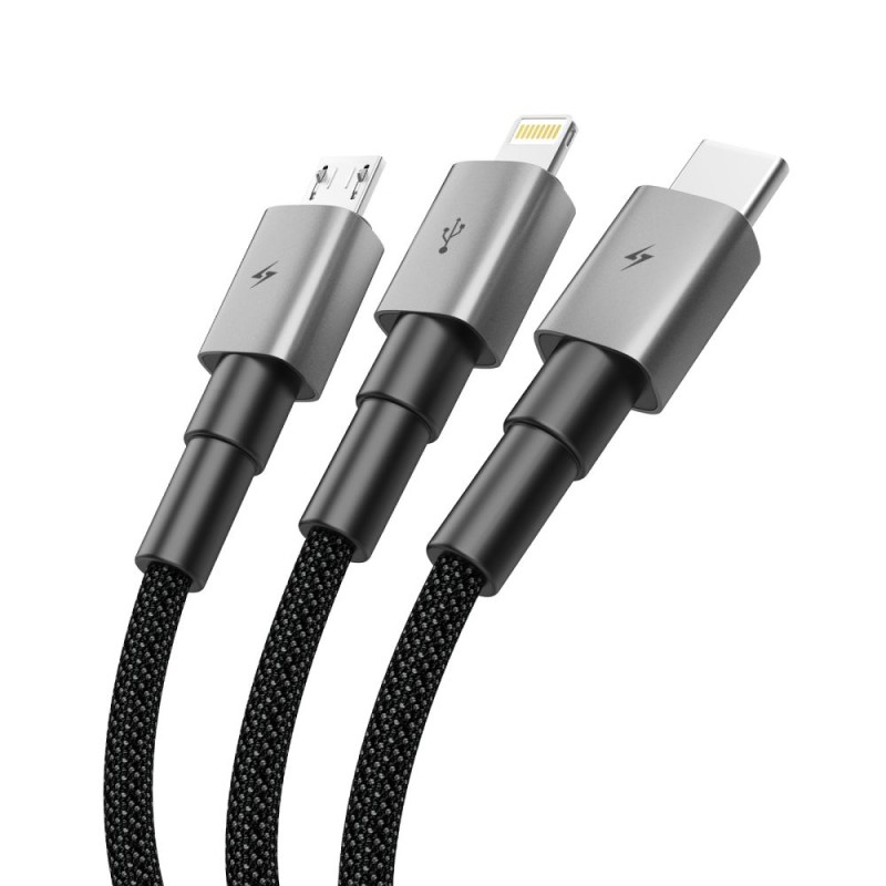 Tech-Protect UltraBoost DNA 3в1 кабел Lightning & Type-C & Micro-USB 3A, 120 см, Iron Grey - Tech-Protect UltraBoost DNA 3в1 кабел Lightning & Type-C & Micro-USB 3A, 120 см, Iron Grey - 5906302330294