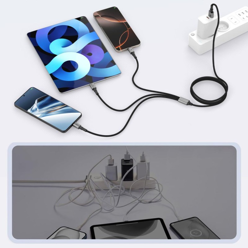 Tech-Protect UltraBoost DNA 3в1 кабел Lightning & Type-C & Micro-USB 3A, 120 см, Iron Grey - Tech-Protect UltraBoost DNA 3в1 кабел Lightning & Type-C & Micro-USB 3A, 120 см, Iron Grey - 5906302330294