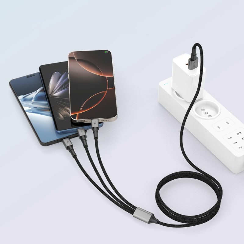 Tech-Protect UltraBoost DNA 3в1 кабел Lightning & Type-C & Micro-USB 3A, 120 см, Iron Grey - Tech-Protect UltraBoost DNA 3в1 кабел Lightning & Type-C & Micro-USB 3A, 120 см, Iron Grey - 5906302330294